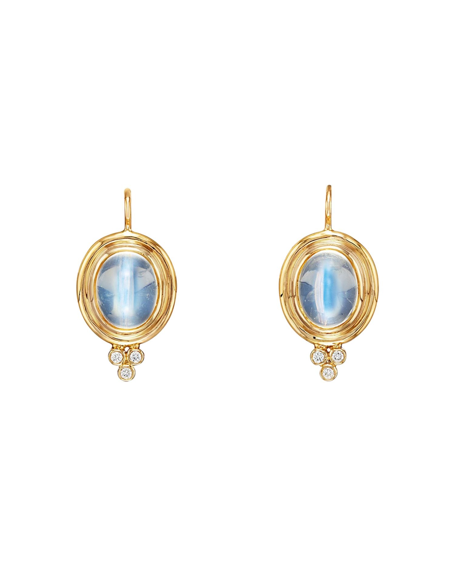 18K Yellow Gold Medium Classic Oval Earrings with Blue Moonstone & Diamonds