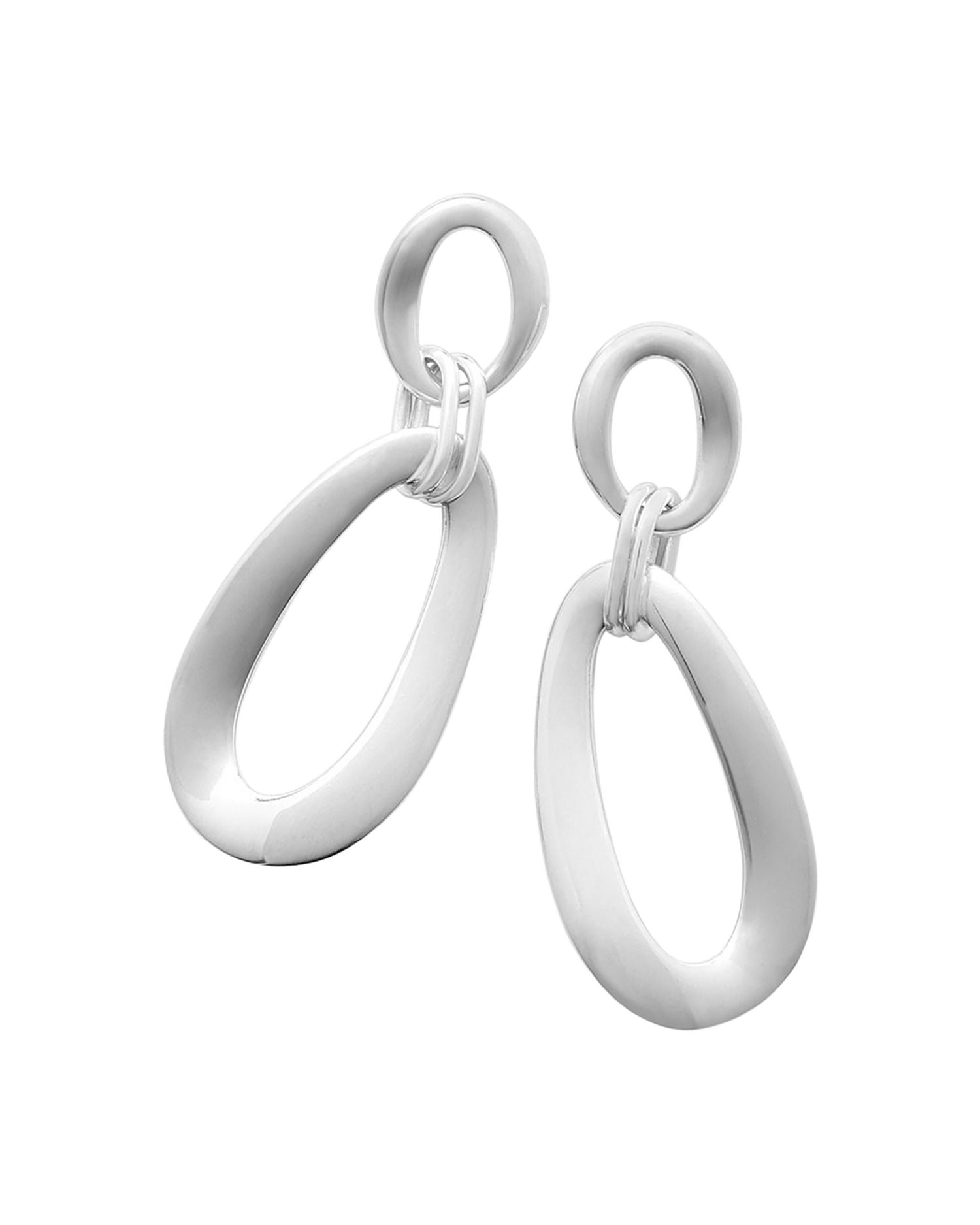 Sterling Silver 925 Classico Elongated Hoop Drop Earrings