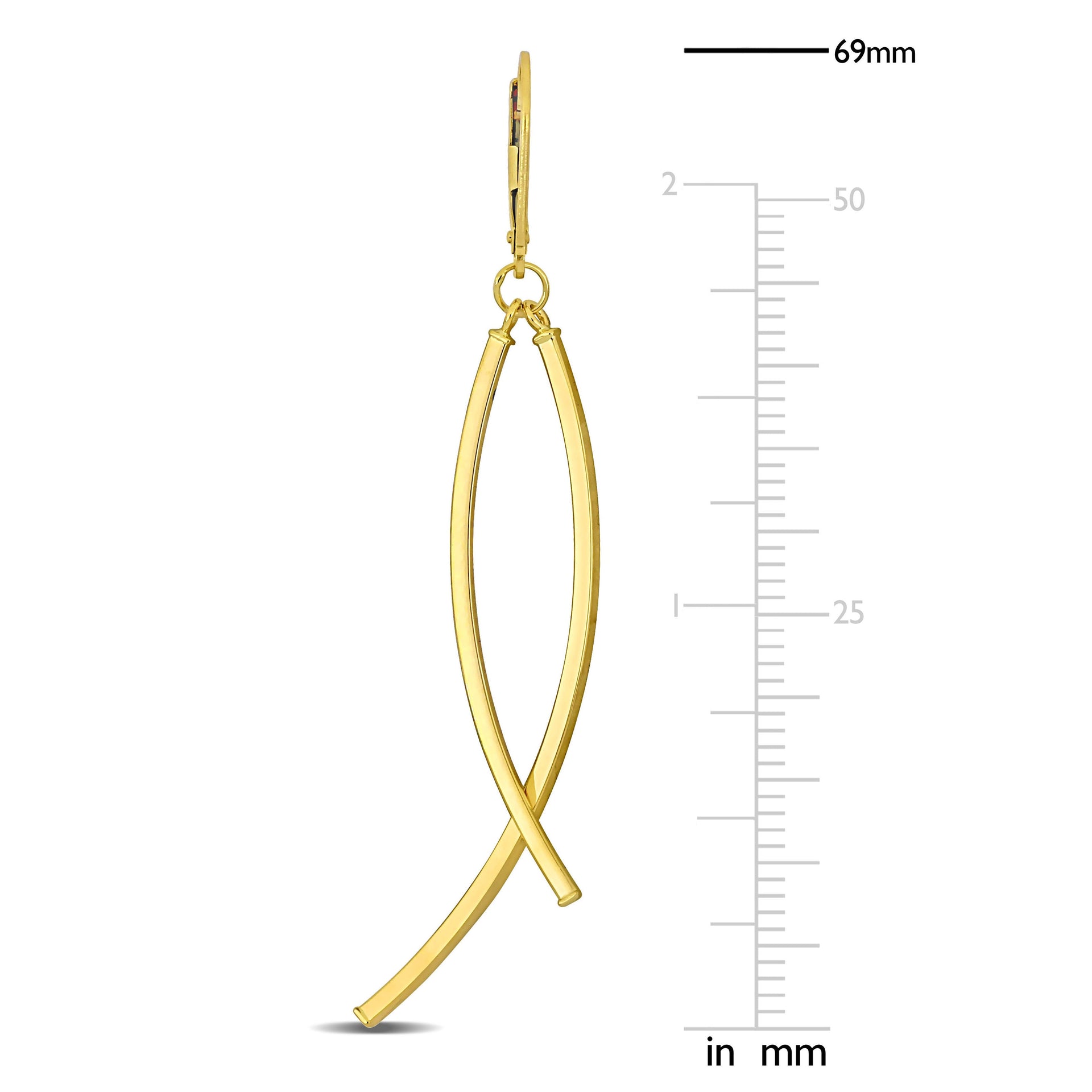Open Crossover Design Hanging Earrings on Leverback in 10K Yellow Gold