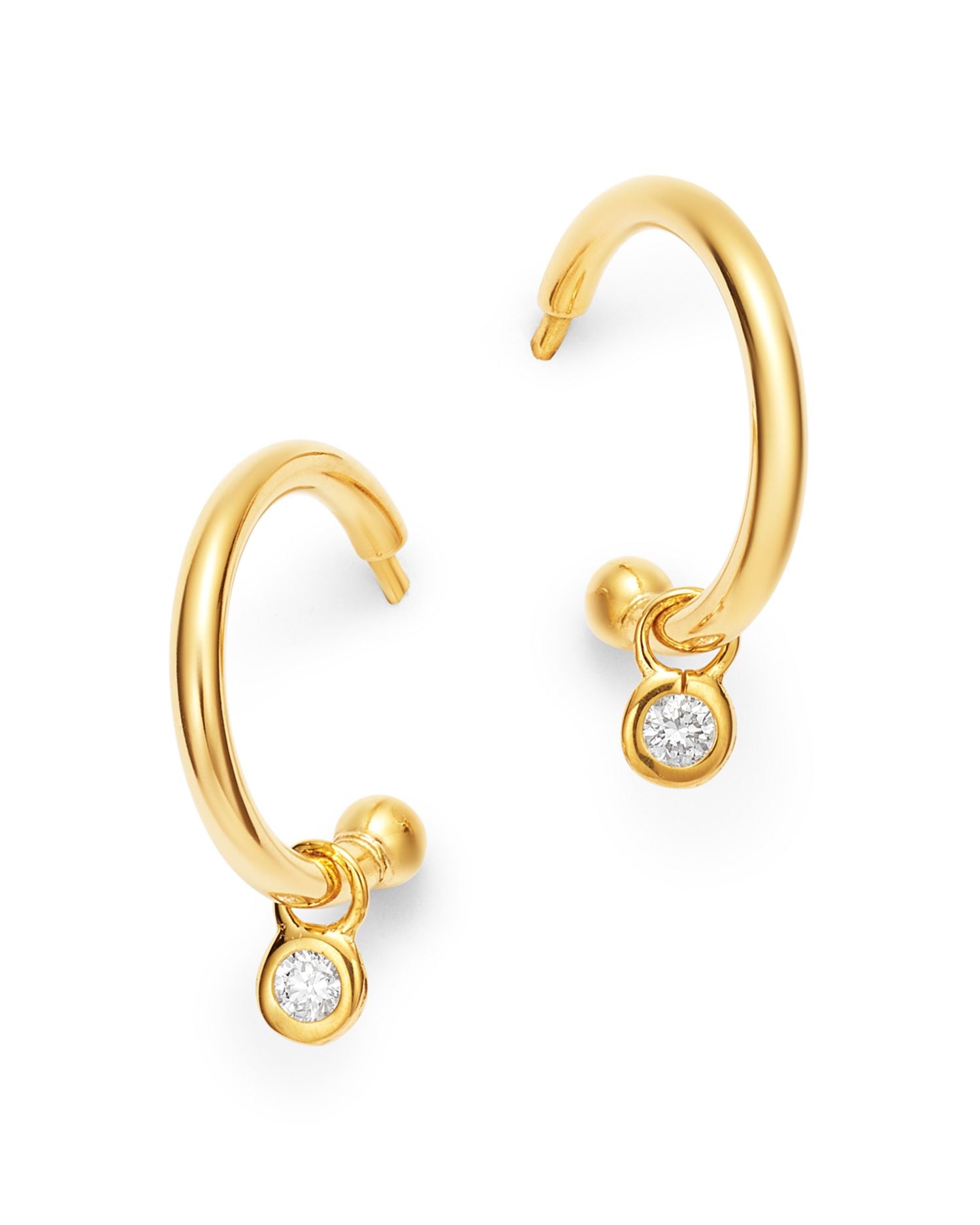 Diamond Drop Huggie Hoop Earrings in 14K Gold - Exclusive