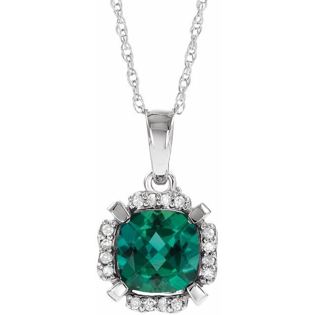 0.04Ct Emerald-Cut Lab-grown and Natural Diamond Necklace in 14K White Gold