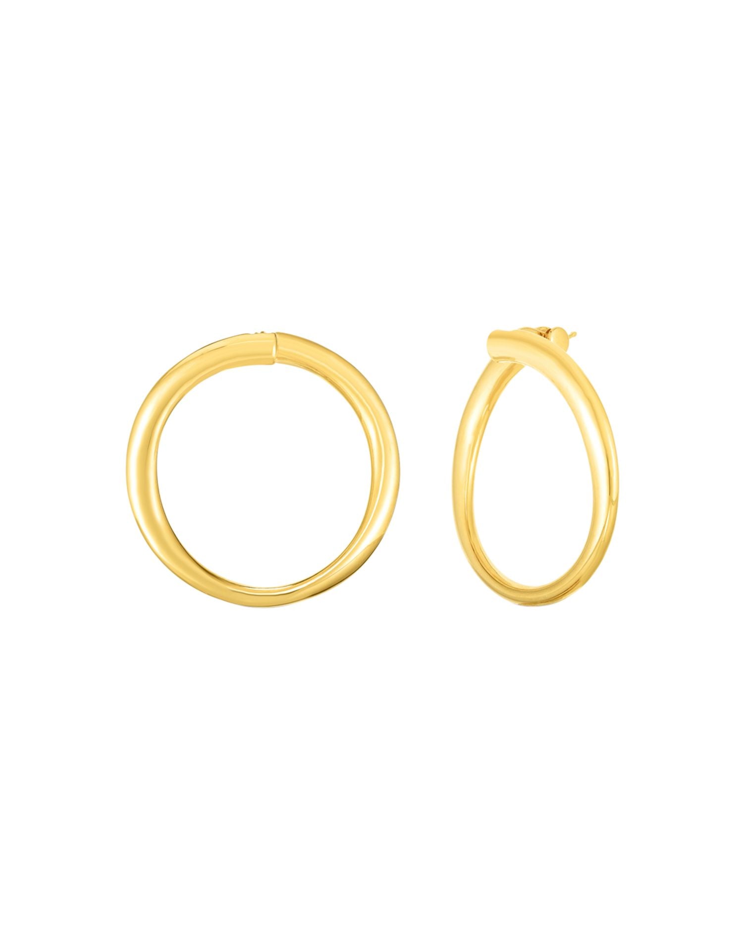 18K Yellow Gold Contours Round Hoop Earrings