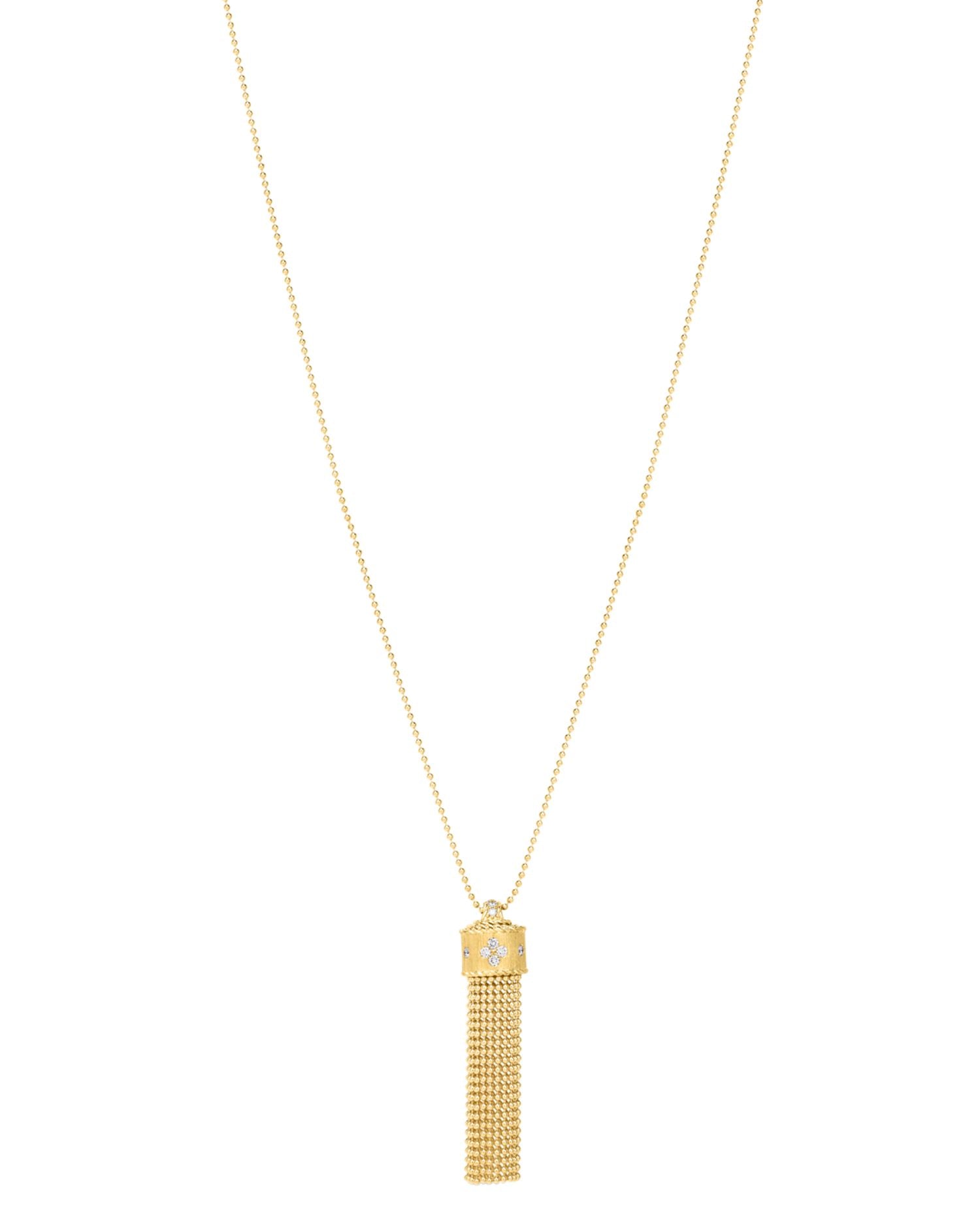 18K Yellow Gold Princess Diamond Tassel Pendant Necklace, 33'