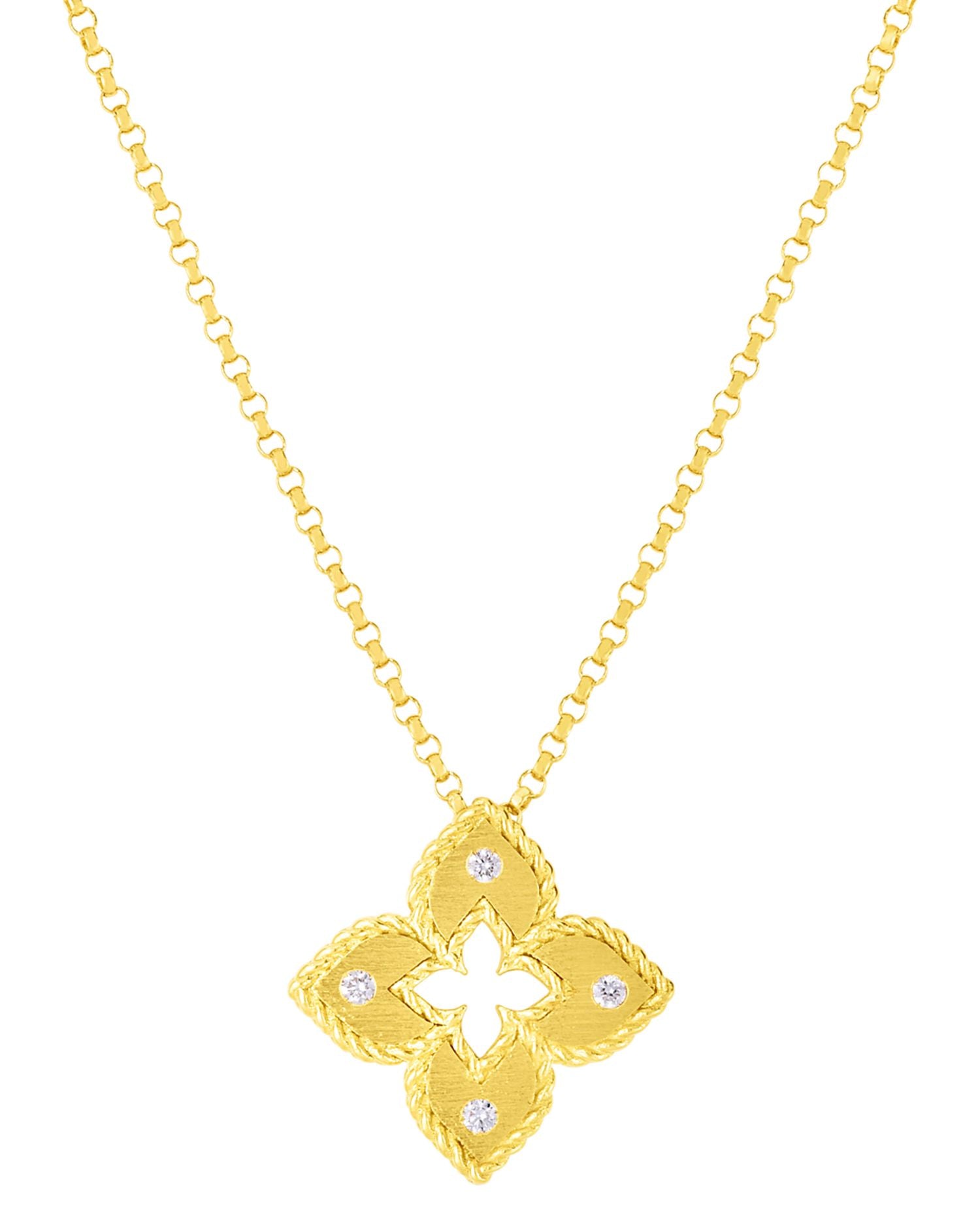 18K Venetian Princess Diamond Flower Pendant Necklace, 16-18'