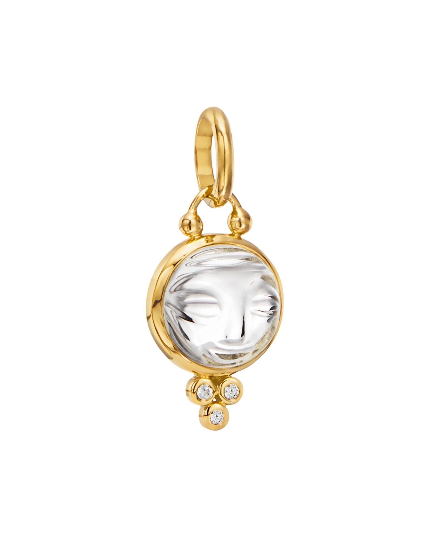 18K Yellow Gold Small Carved Crystal Moonface Pendant with Diamonds