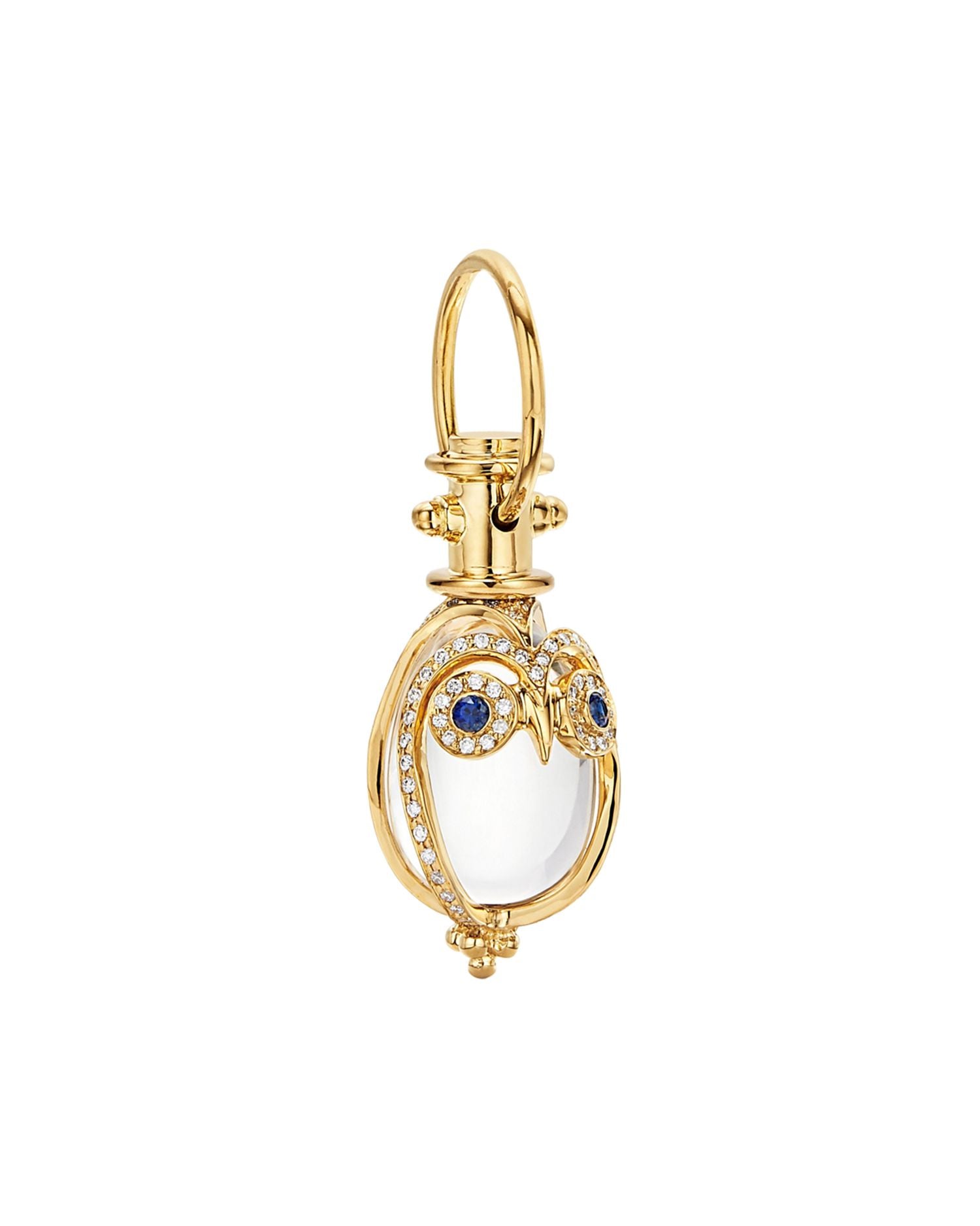 18K Yellow Gold Multi-Gemstone & Diamond Owlet Pendant