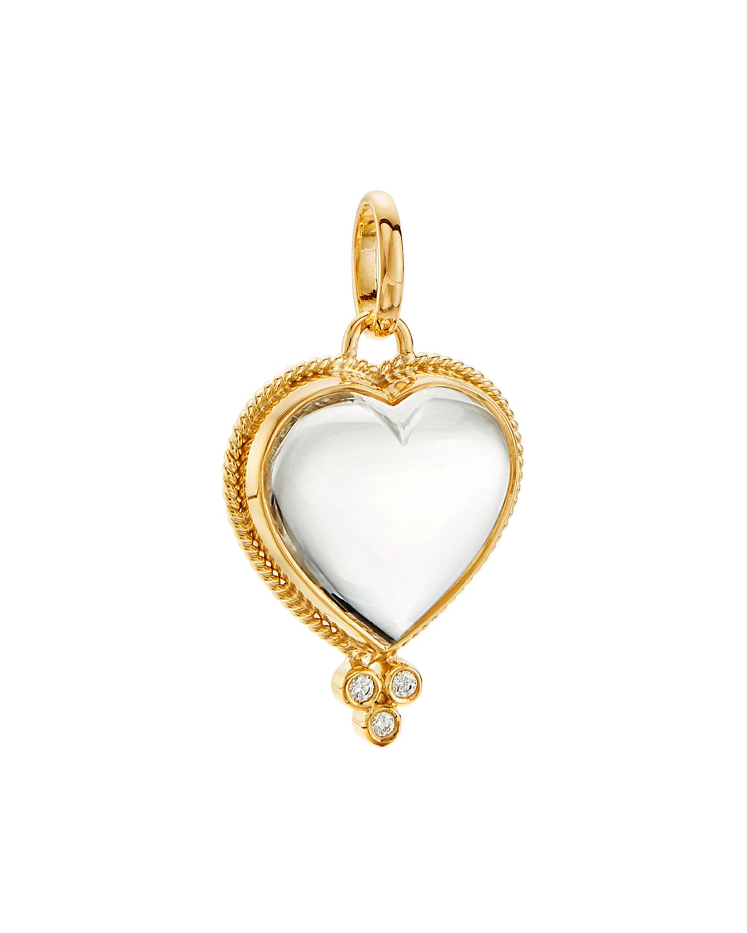 18K Yellow Gold Crystal Heart & Diamond Small Pendant