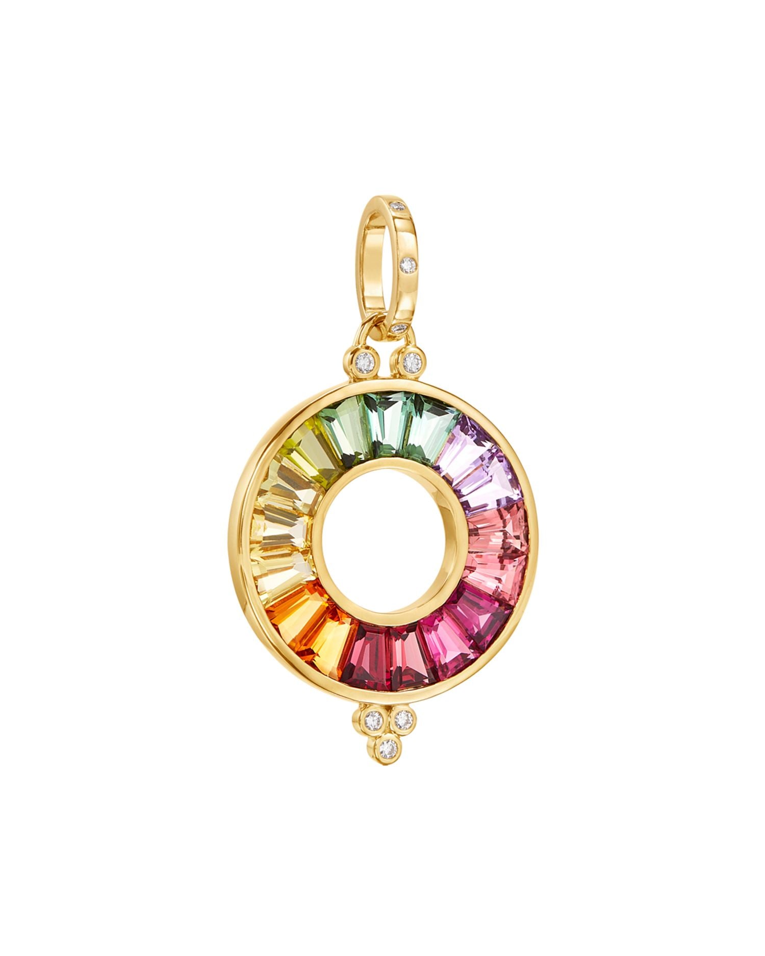 18K Yellow Gold Celestial Color Wheel Pendant with Diamonds & Rainbow Gemstones