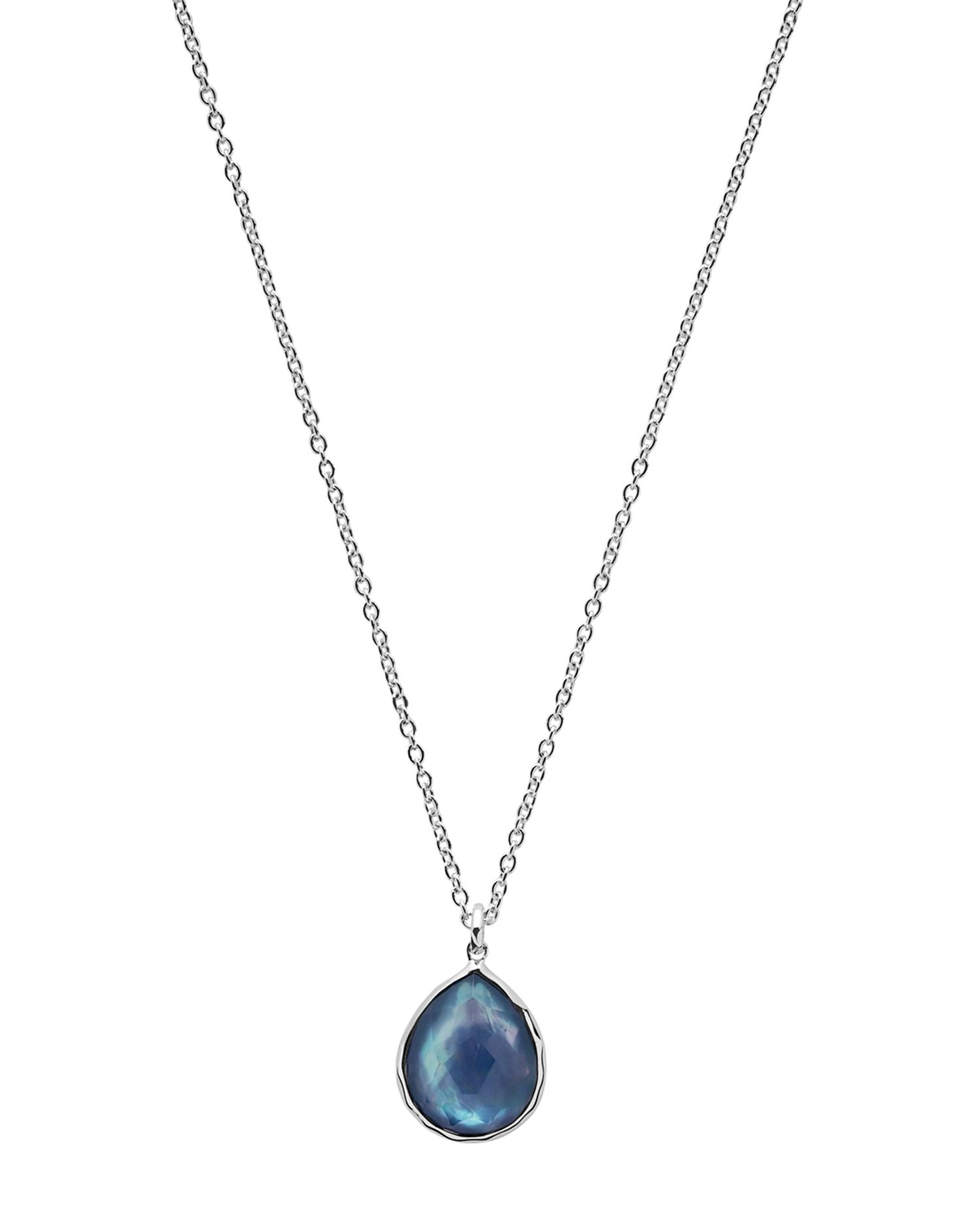 Sterling Silver Rock Candy® Clear Quartz over Mother-of-Pearl and Lapis Triplet Teardrop Pendant Necklace, 18'