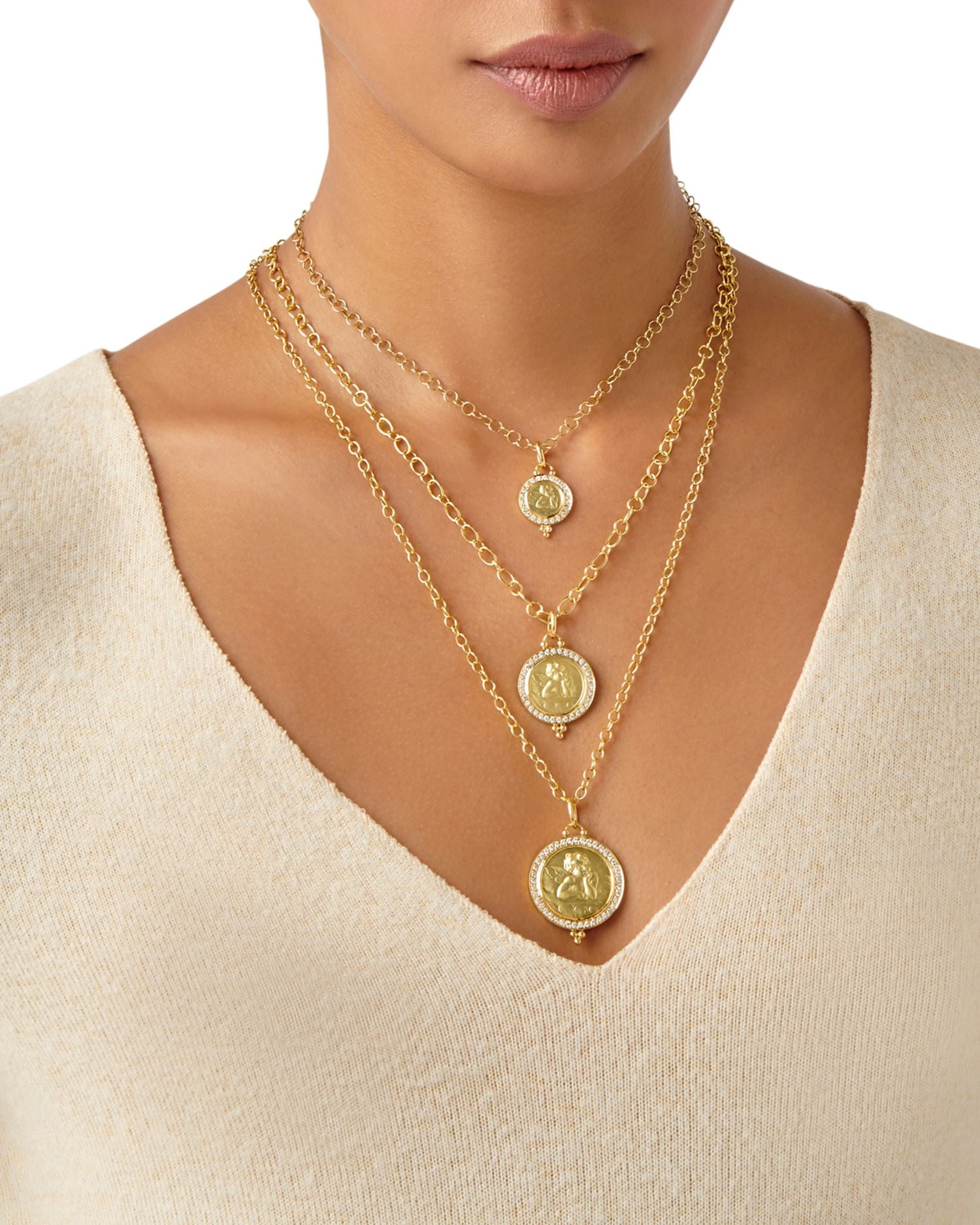 18K Gold 10mm Angel Pendant with Diamond Pavé