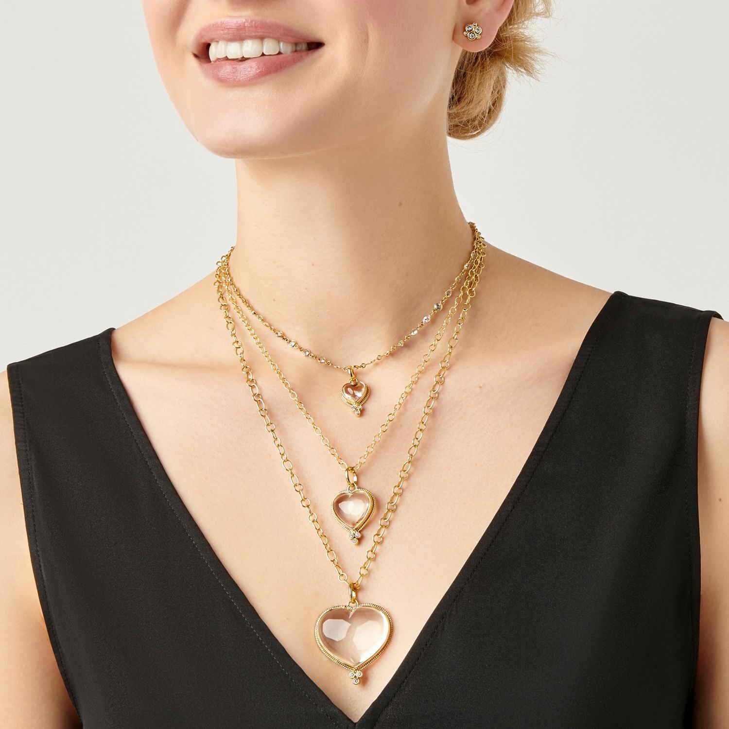 18K Yellow Gold Rock Crystal & Diamond Heart Pendant