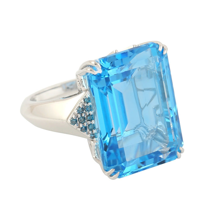 10K White Gold Natural Diamond Blue Topaz Cocktail Ring Handmade Jewelry -  - Aureus Boutique