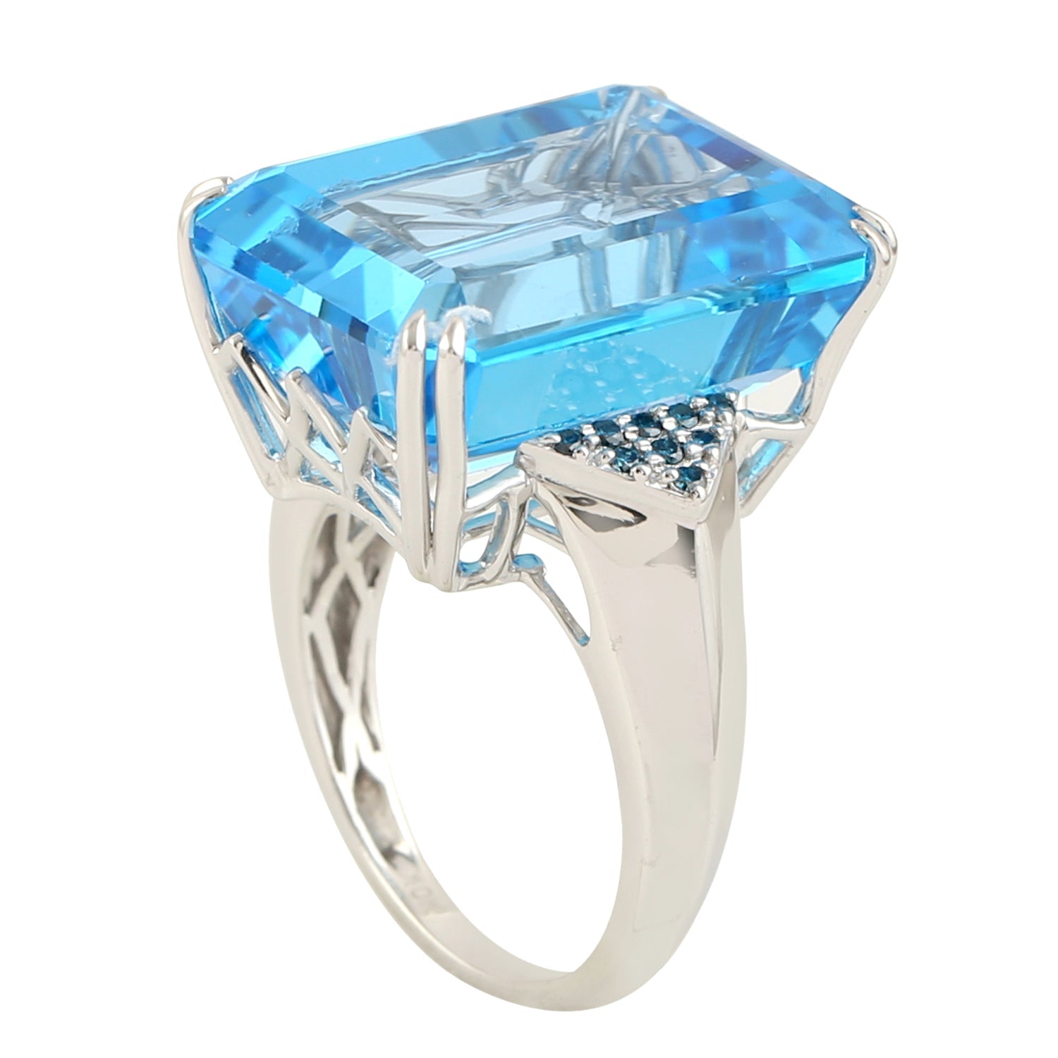 10K White Gold Natural Diamond Blue Topaz Cocktail Ring Handmade Jewelry -  - Aureus Boutique