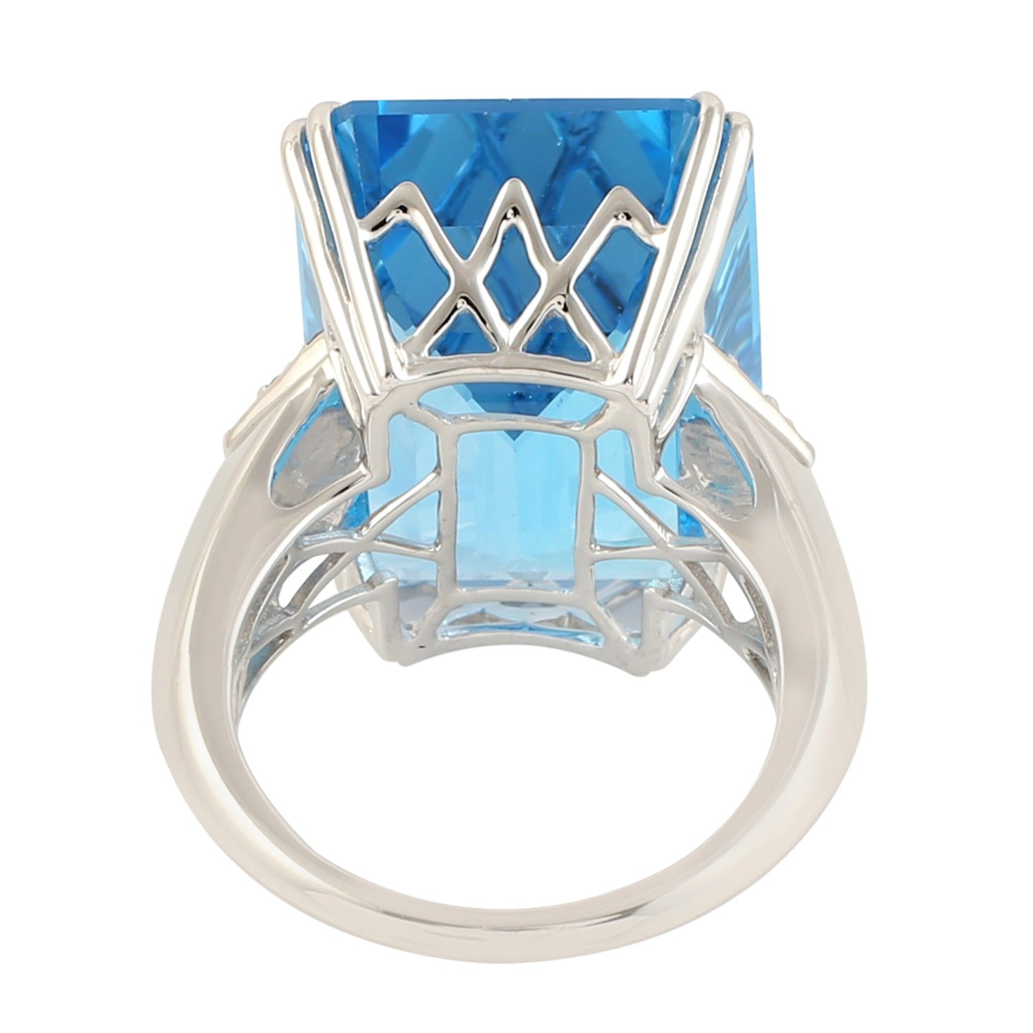 10K White Gold Natural Diamond Blue Topaz Cocktail Ring Handmade Jewelry -  - Aureus Boutique