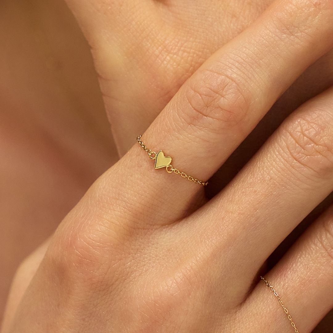 Gold Heart Chain Ring
