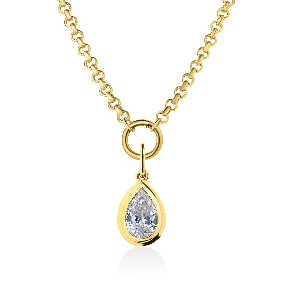 Double Bezel Pear Lab Diamond Rolo Necklace