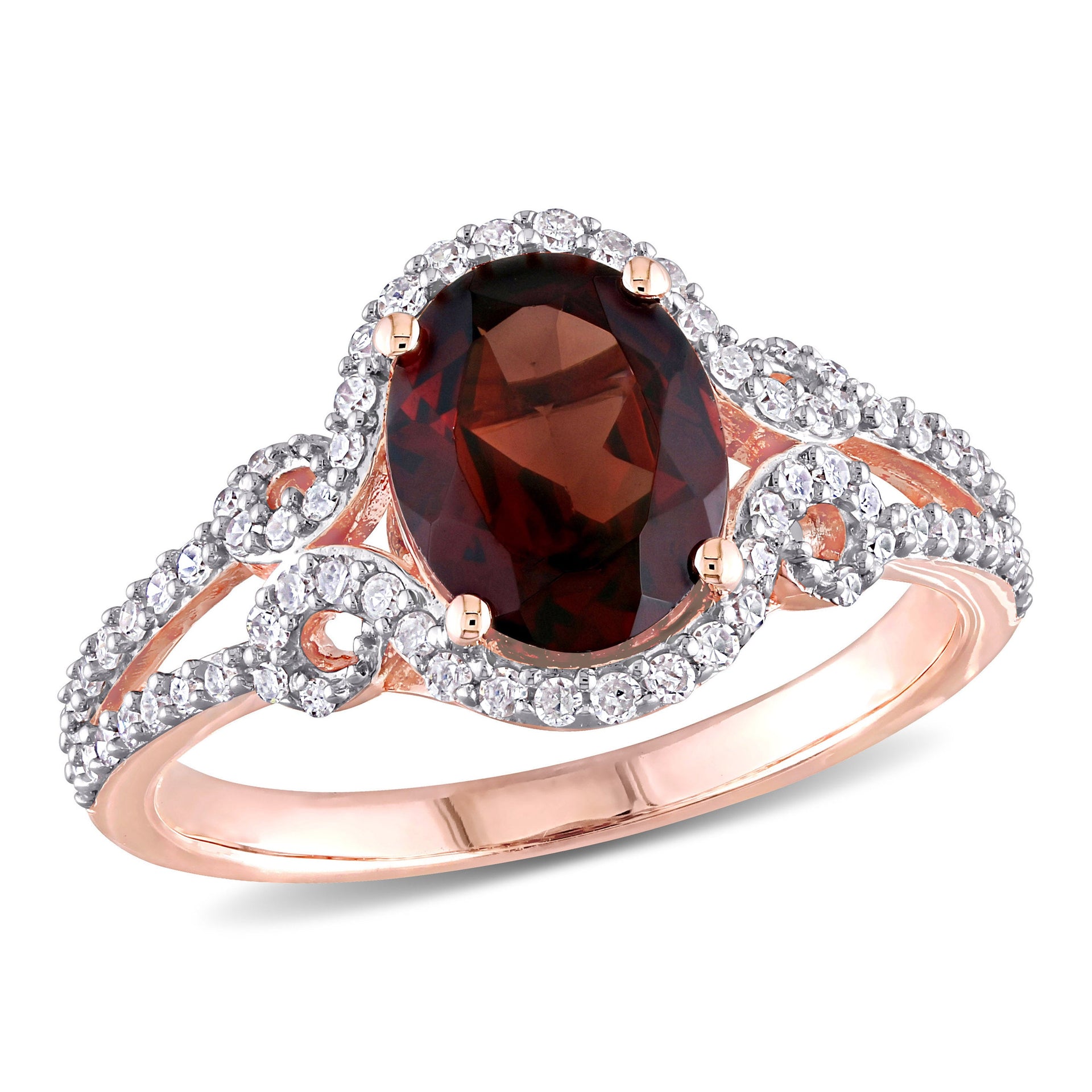 Mimi & Max 2 1/10ct TGW Garnet 1/3ct TW Diamond Halo Ring 10k Rose Gold