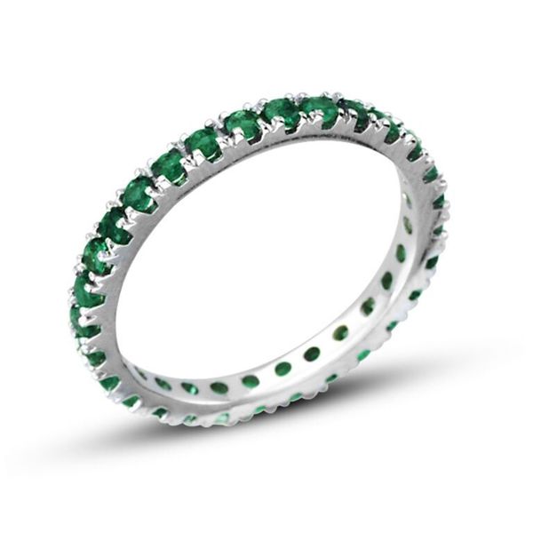 Suzy Levian 14k White Gold Emerald Diamond 3-piece Eternity Band Ring Set