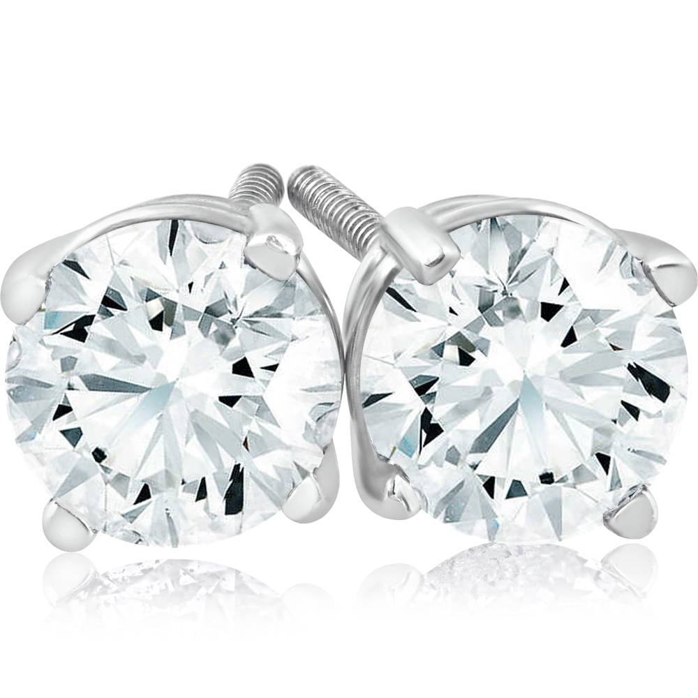 1 ct Diamond Studs with Screw Backs 14k White Gold