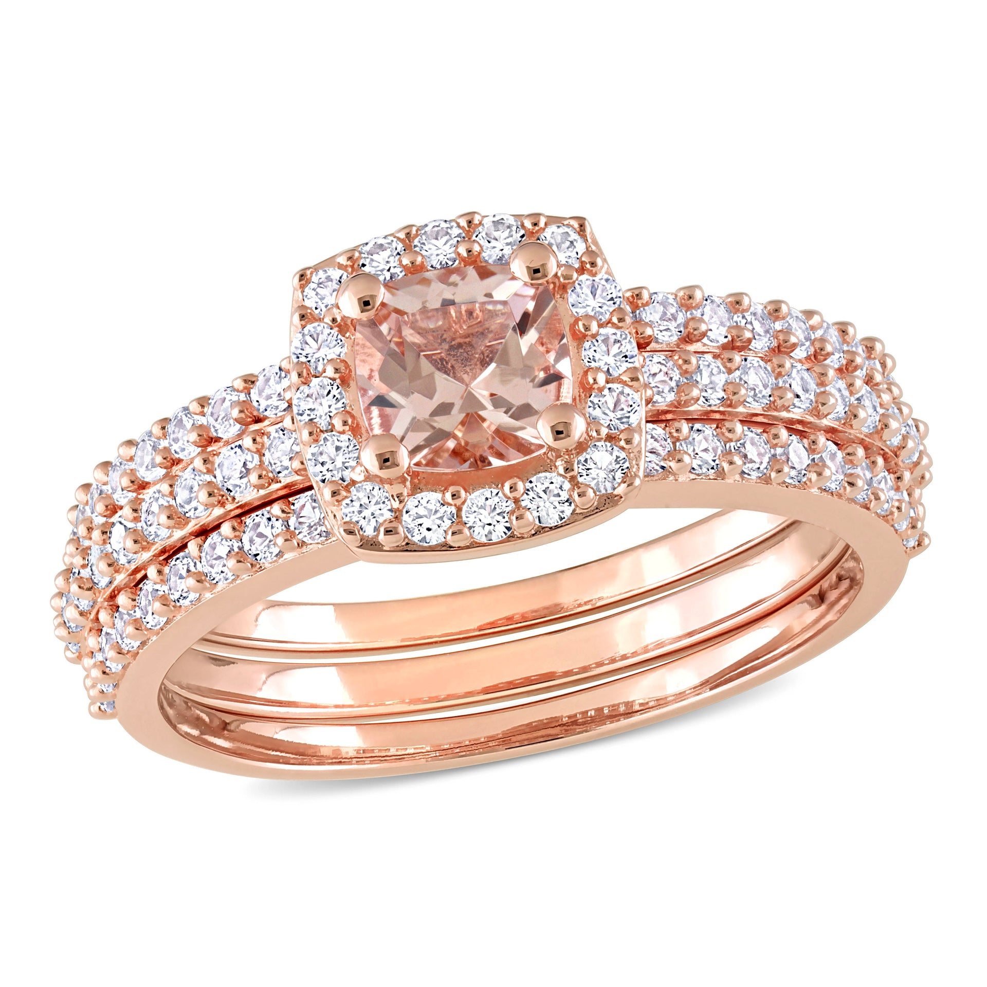 1 1/3ct TW Morganite Created White Sapphire Bridal Set in Pink Silver