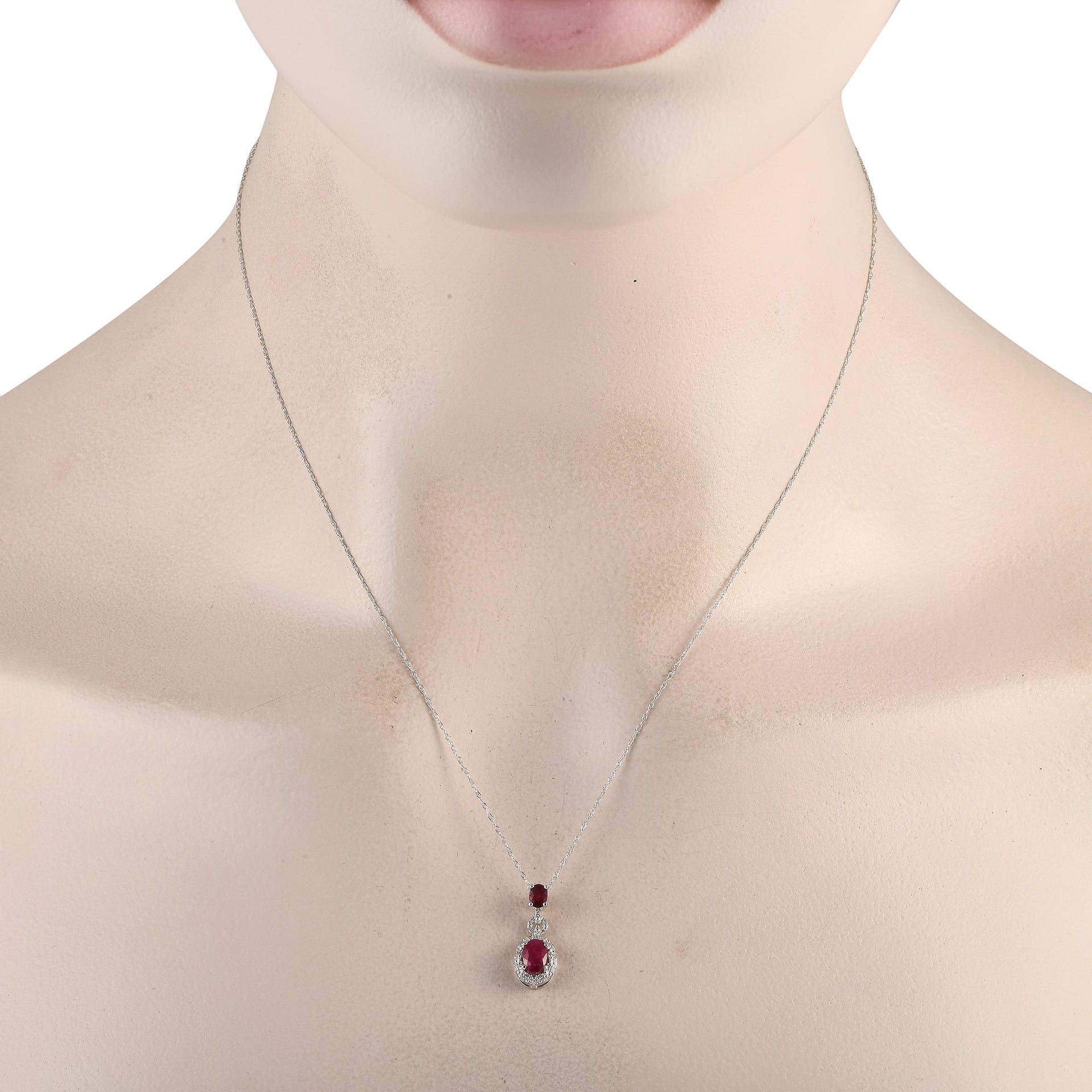 LB Exclusive 14K White Gold 0.08ct Diamond and Ruby Necklace PD4-16183WRU