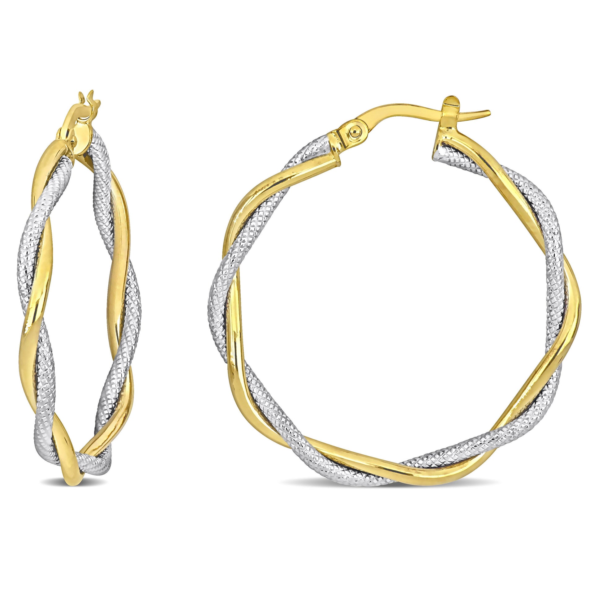 33 MM Twisted Hoop Earrings in 2-Tone Yellow and White 10K Gold