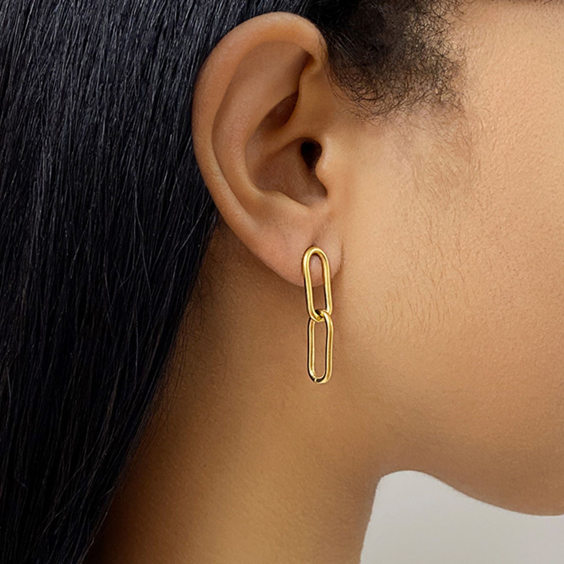 Tarnish Resistant 14k Gold Plated Paper Clip Chain Drop Earrings