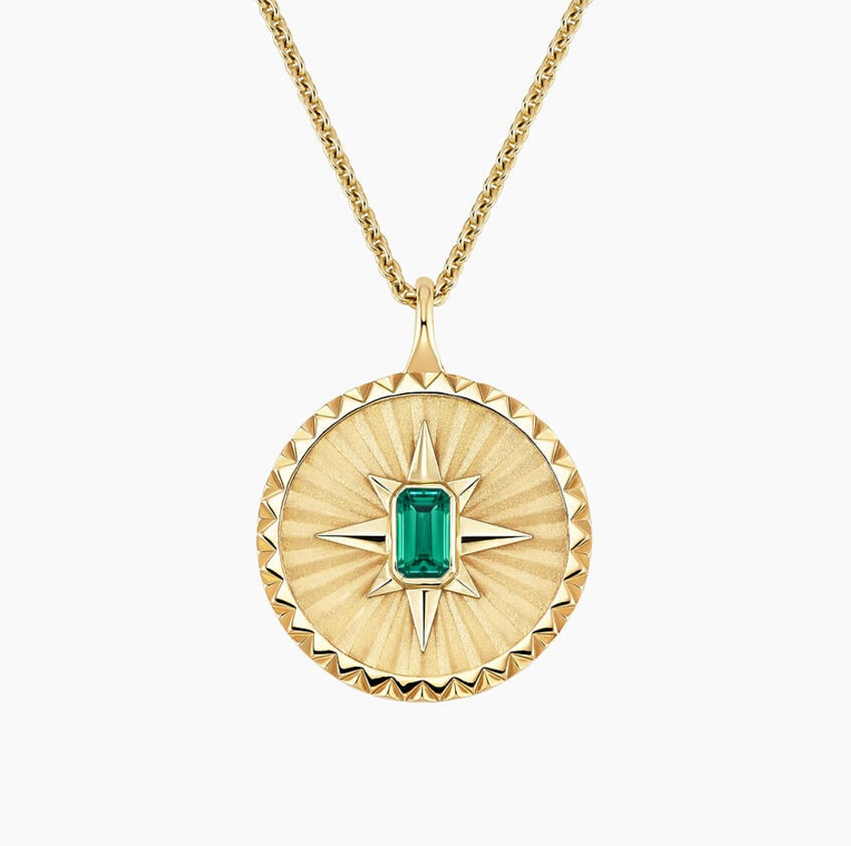 10K Gold 5 x 3 mm Emerald Star Medallion Necklace