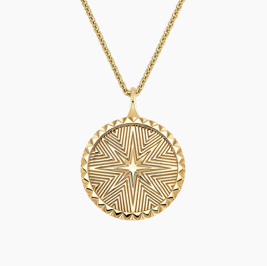 10K Gold 5 x 3 mm Emerald Star Medallion Necklace