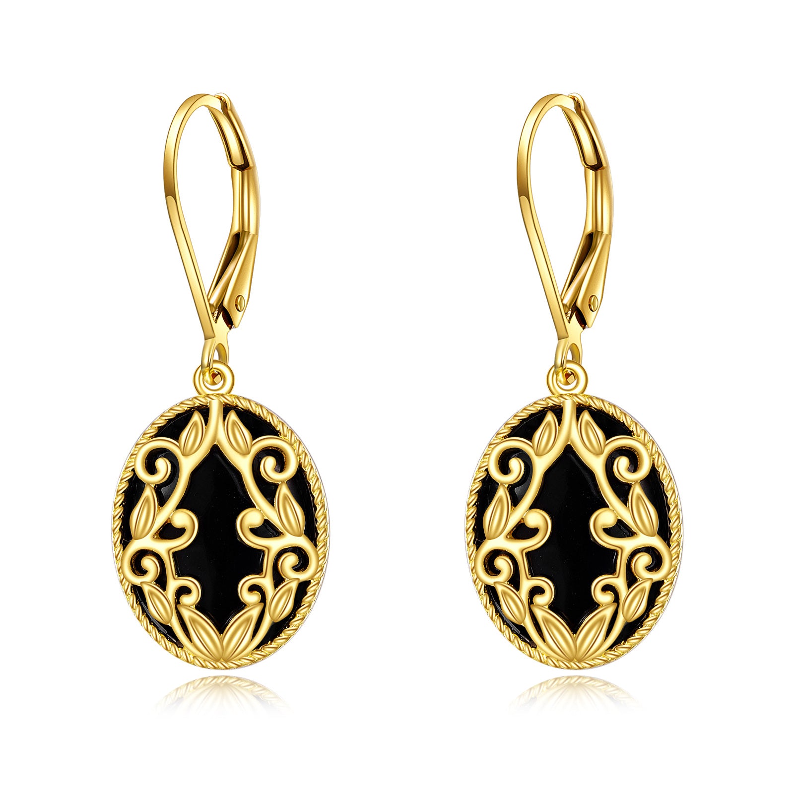 10K Gold Agate Ouija Board Drop Earrings