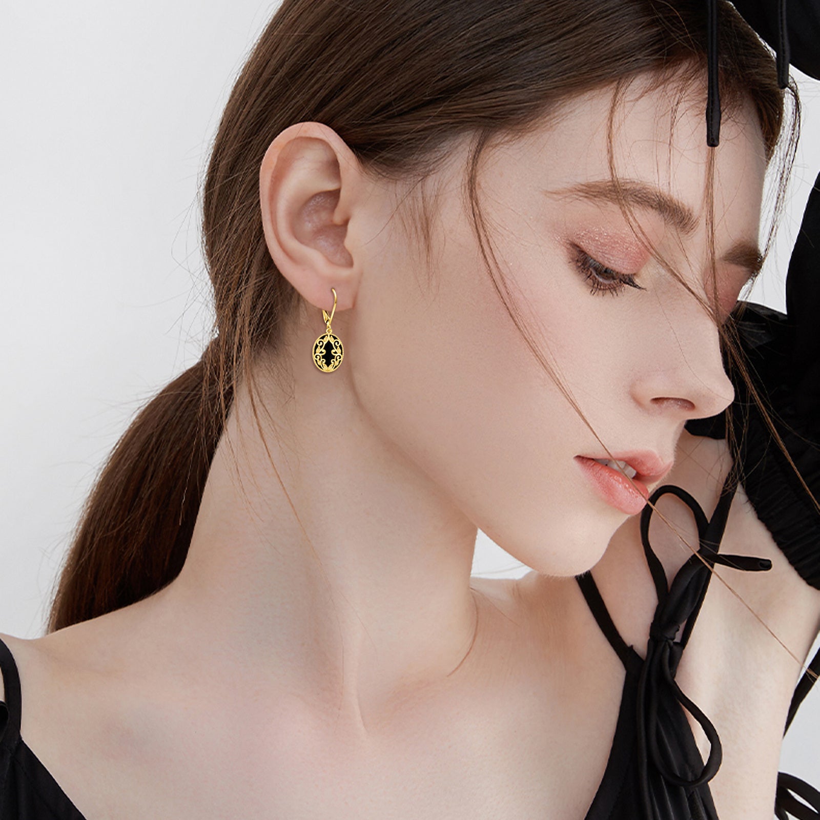 10K Gold Agate Ouija Board Drop Earrings