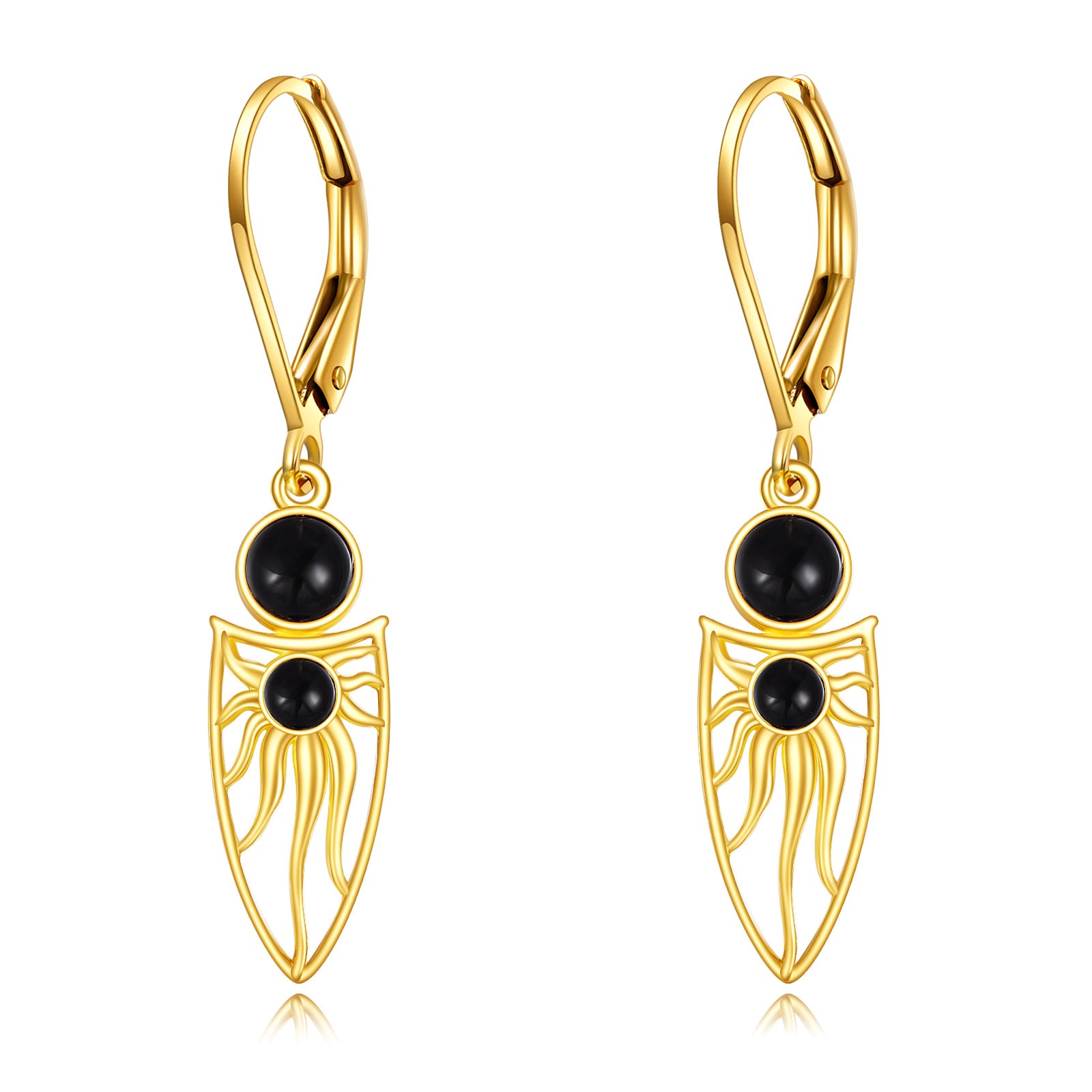 10K Gold Agate Sun Drop Earrings