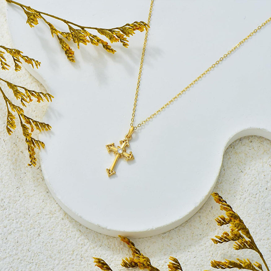 10K Gold Cubic Zirconia Ankh Necklace for Women