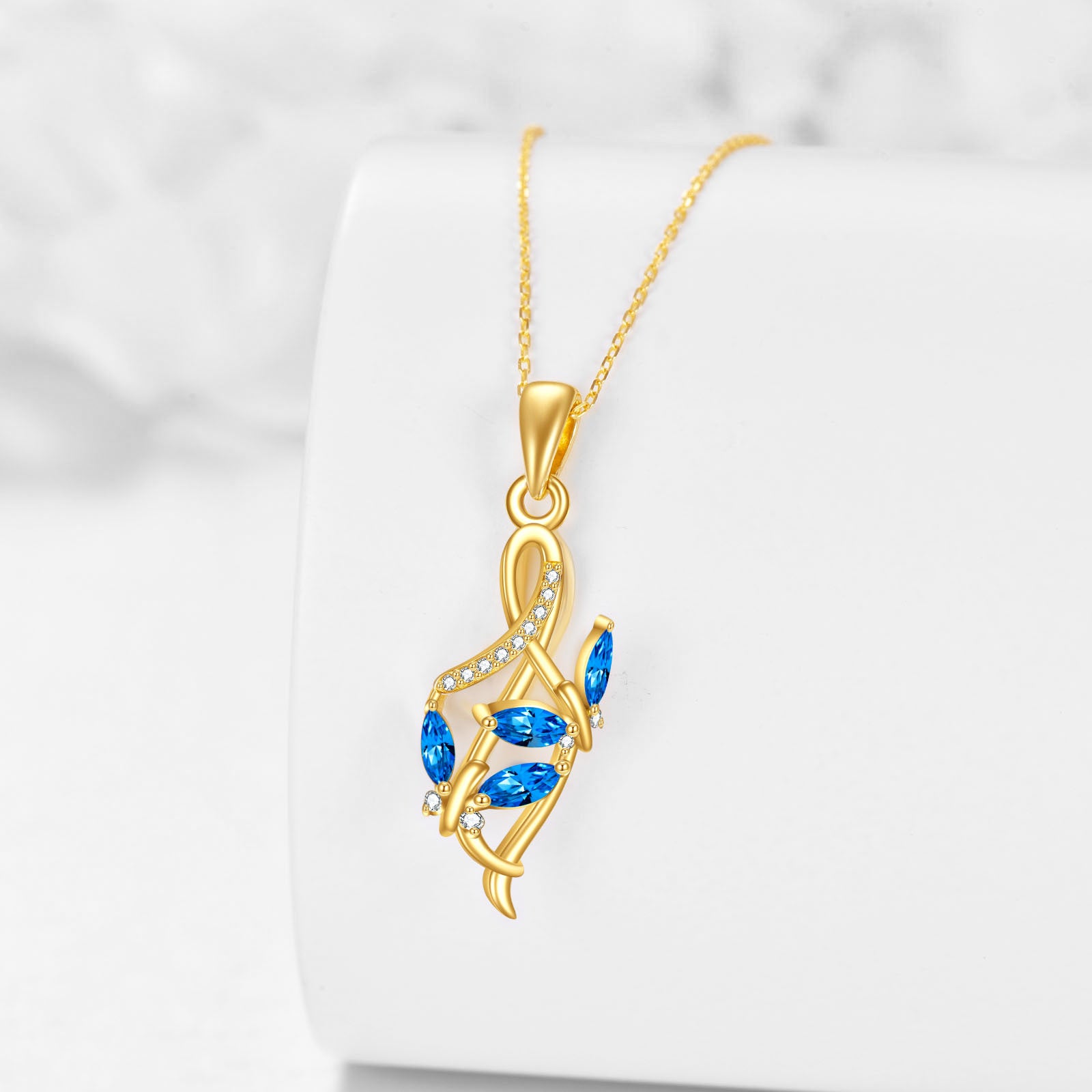 10K Gold Cubic Zirconia Butterfly & Infinity Symbol Pendant Necklace