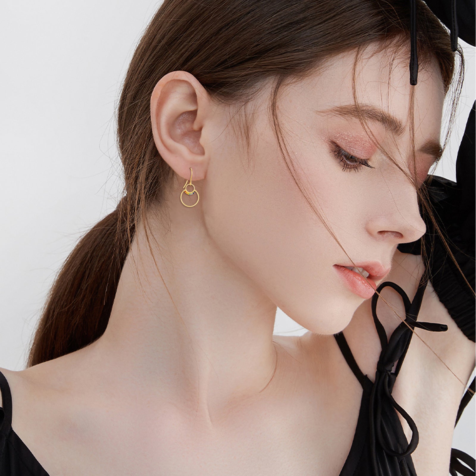 10K Gold Cubic Zirconia Chakras Drop Earrings