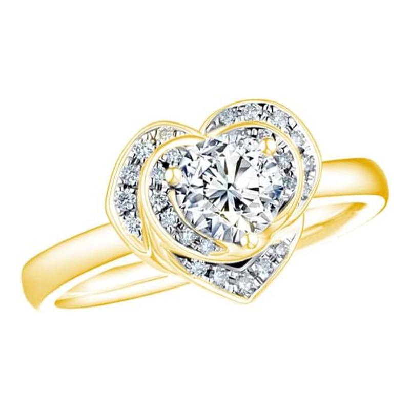 10K Gold Round Heart Moissanite Wedding Ring For Women