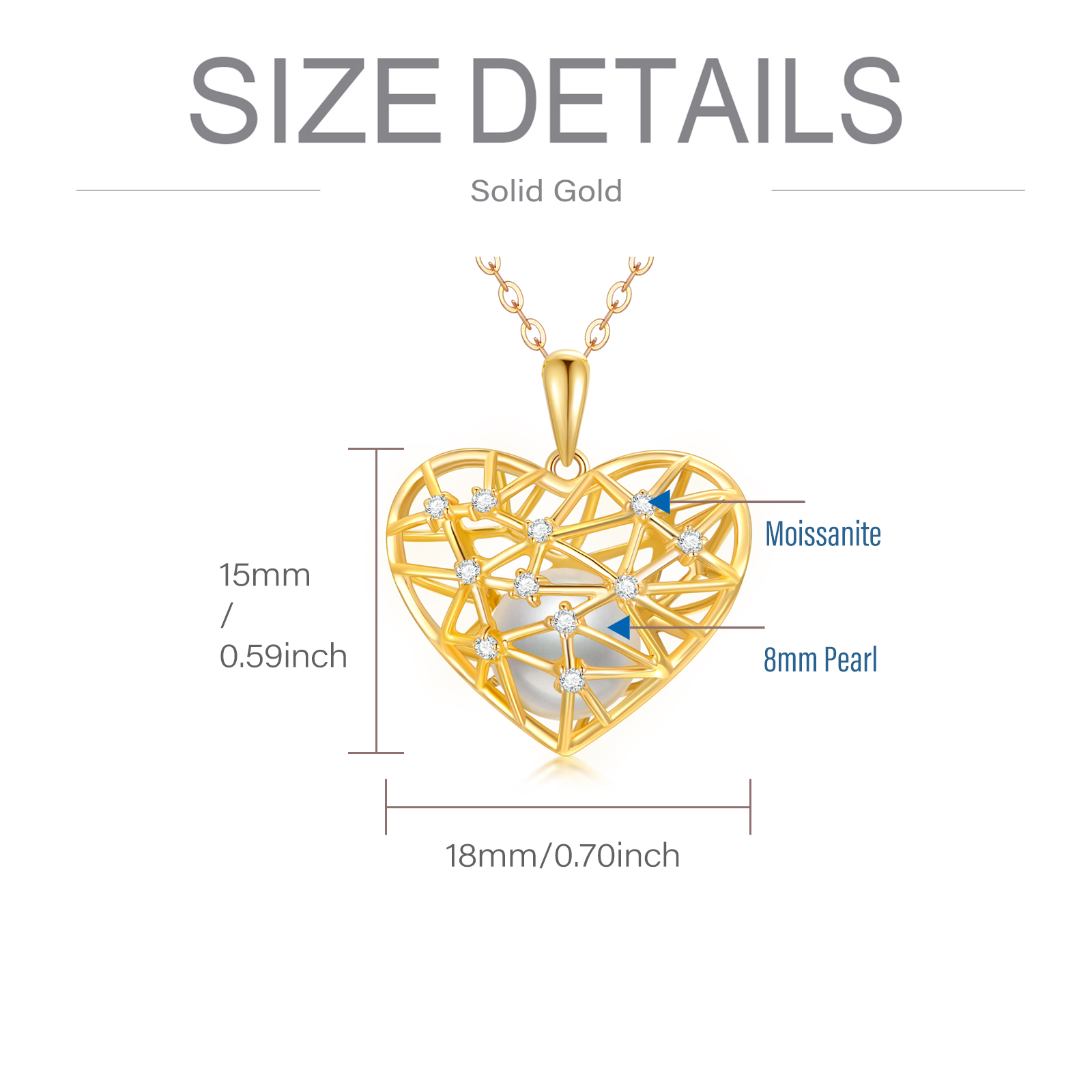 10K Gold Circular Shaped Moissanite & Pearl Heart Pendant Necklace