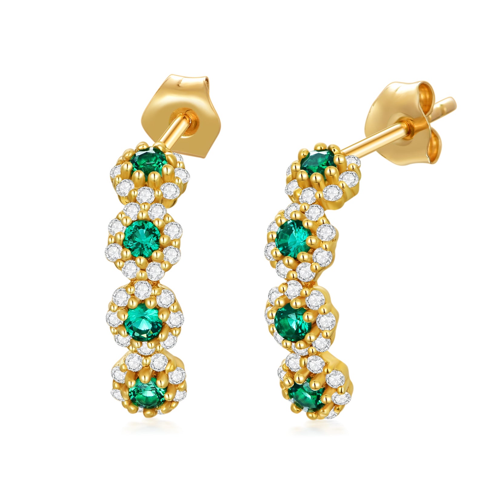 10K Gold Circular Shaped Cubic Zirconia Wildflowers Stud Earrings