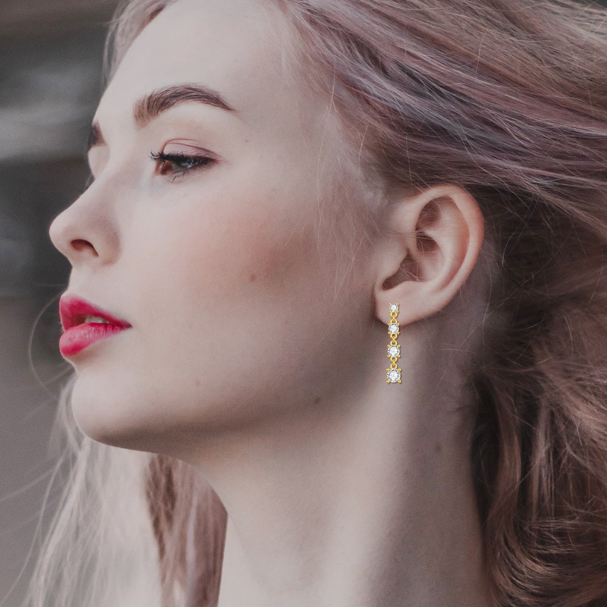 10K Gold Cubic Zirconia Couple Drop Earrings