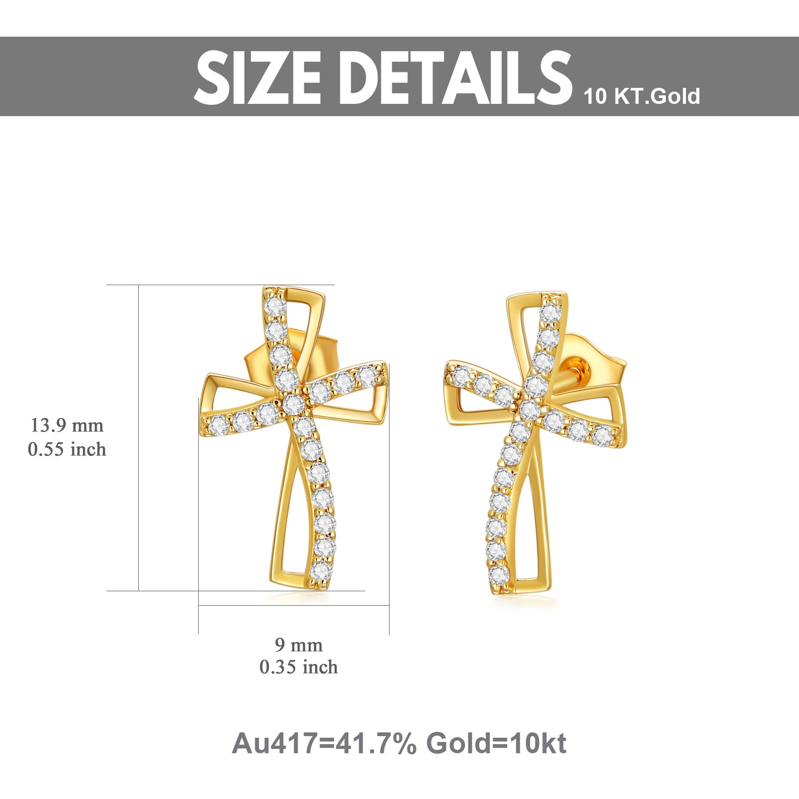 10K Gold Cubic Zirconia Cross Stud Earrings