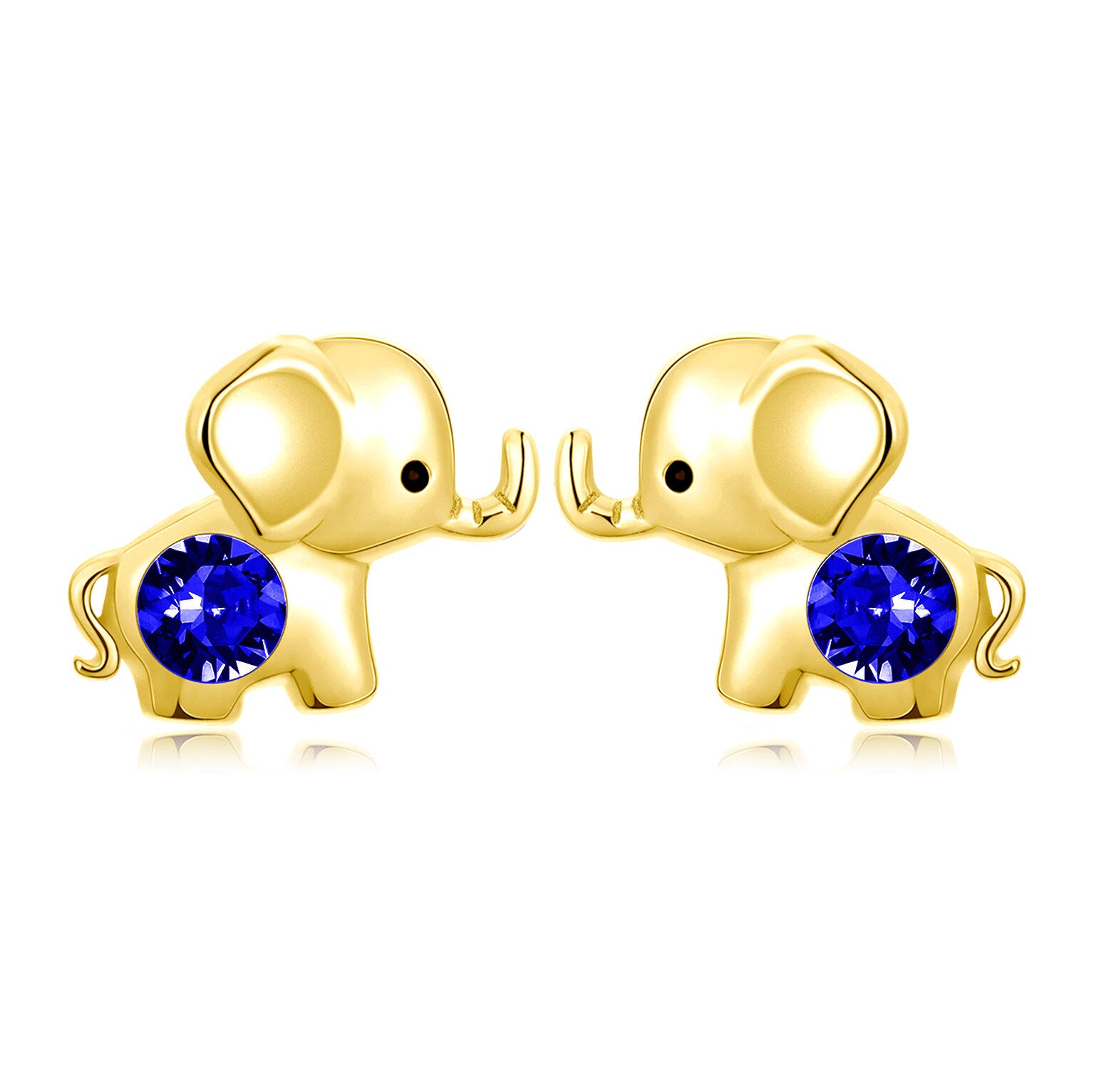 10K Gold Crystal Elephant Stud Earrings