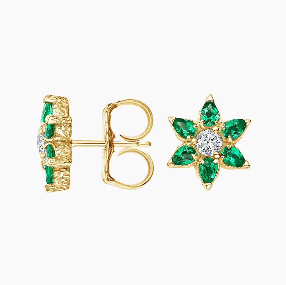 10K Gold Diamond & Emerald Flora Stud Earrings