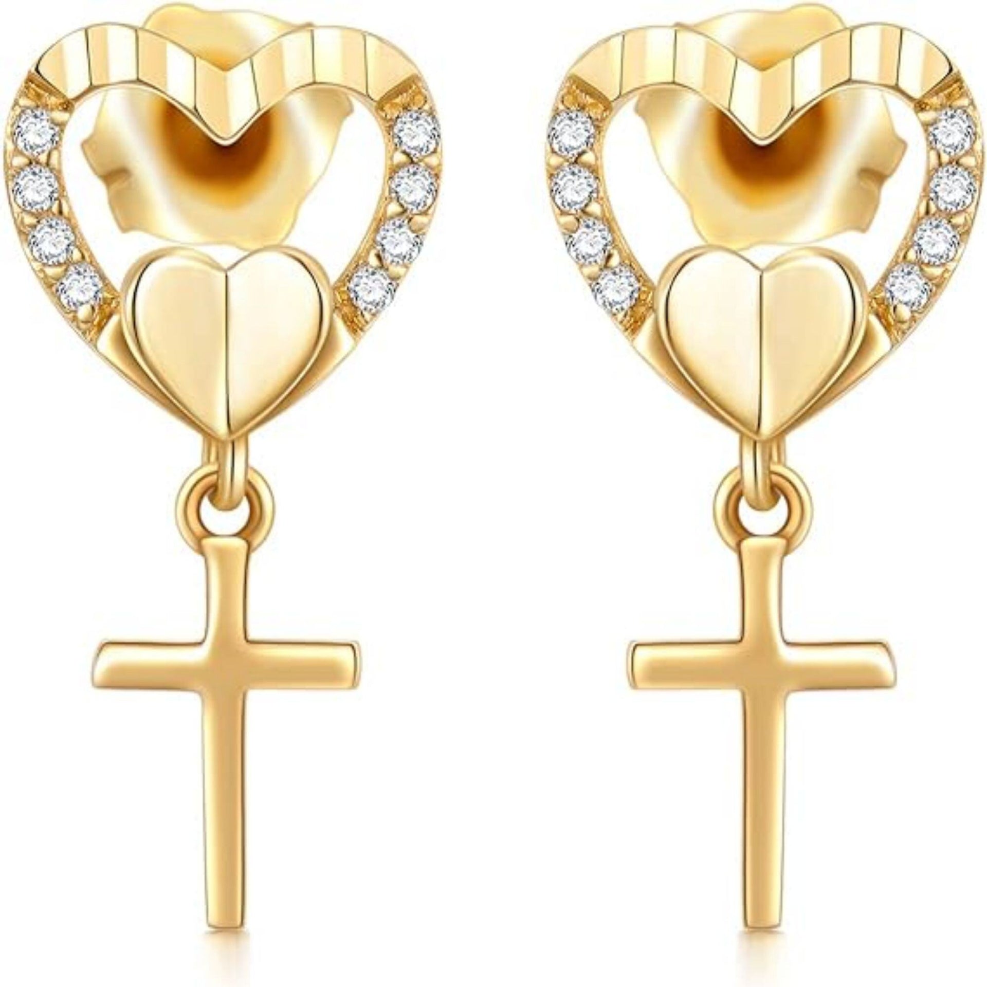 10K Gold Diamond & Moissanite Heart Stud Earrings