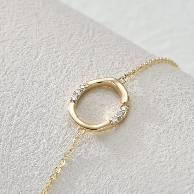 10K Gold Diamond Round Charm Bracelet