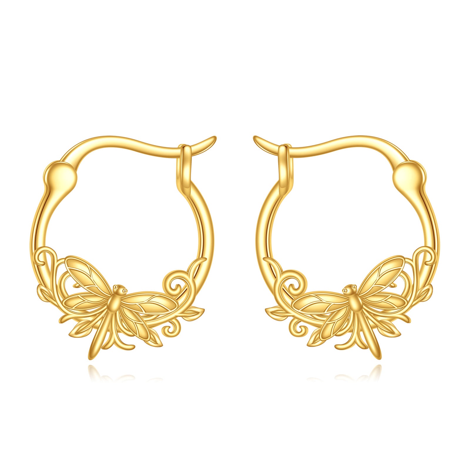 10K Gold Dragonfly Hoop Earrings