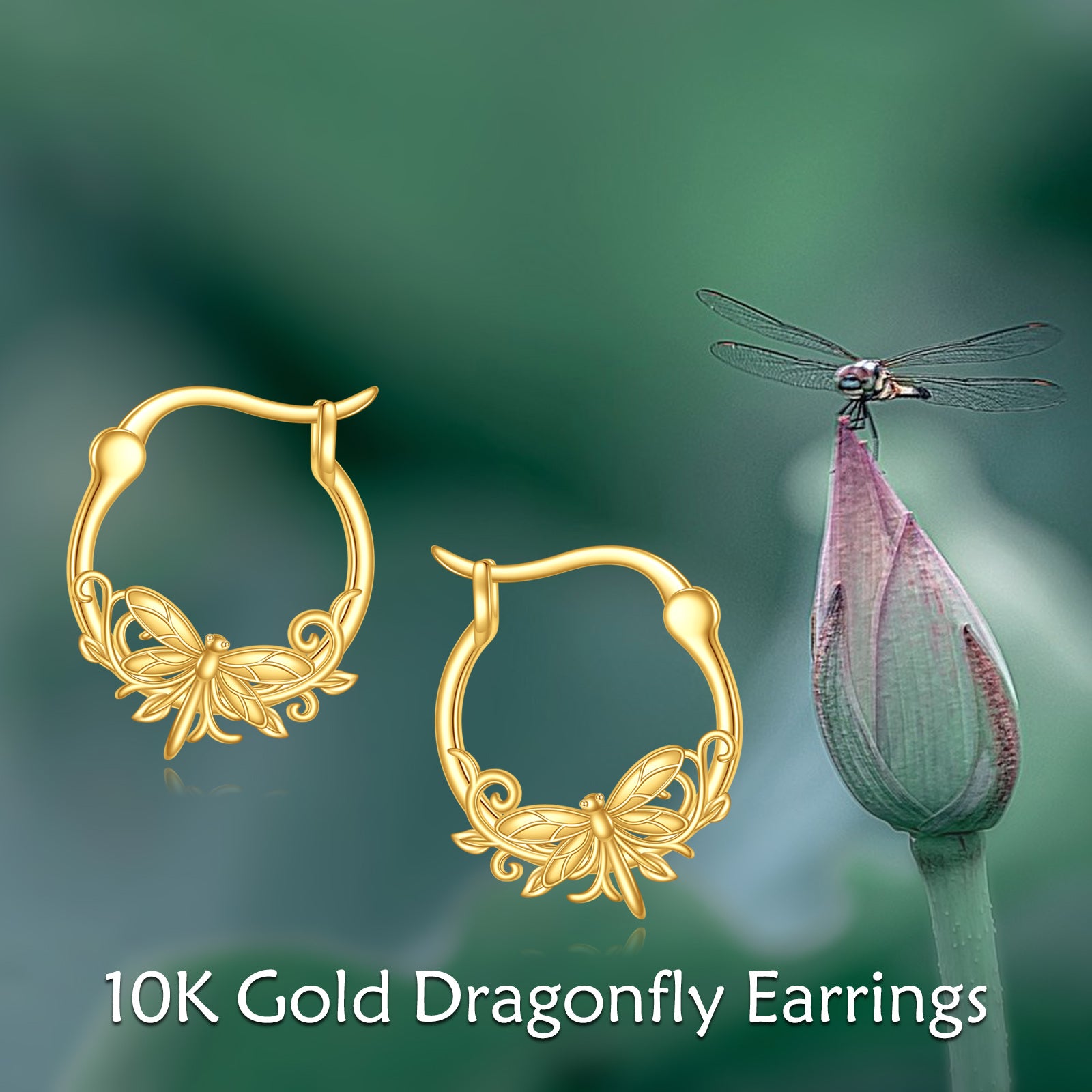 10K Gold Dragonfly Hoop Earrings