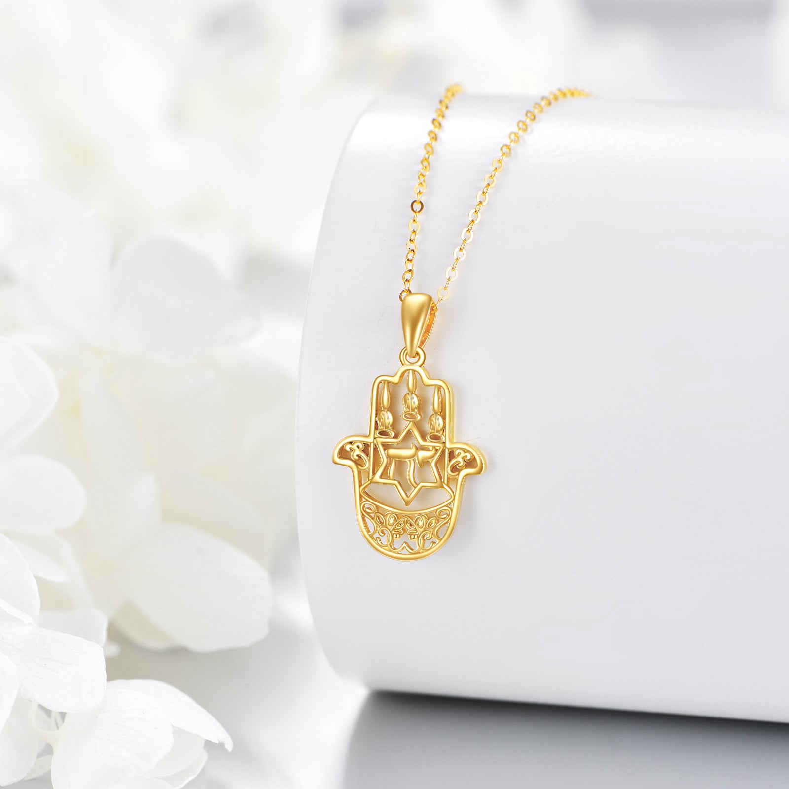 10K Gold Hamsa Hand Pendant Necklace