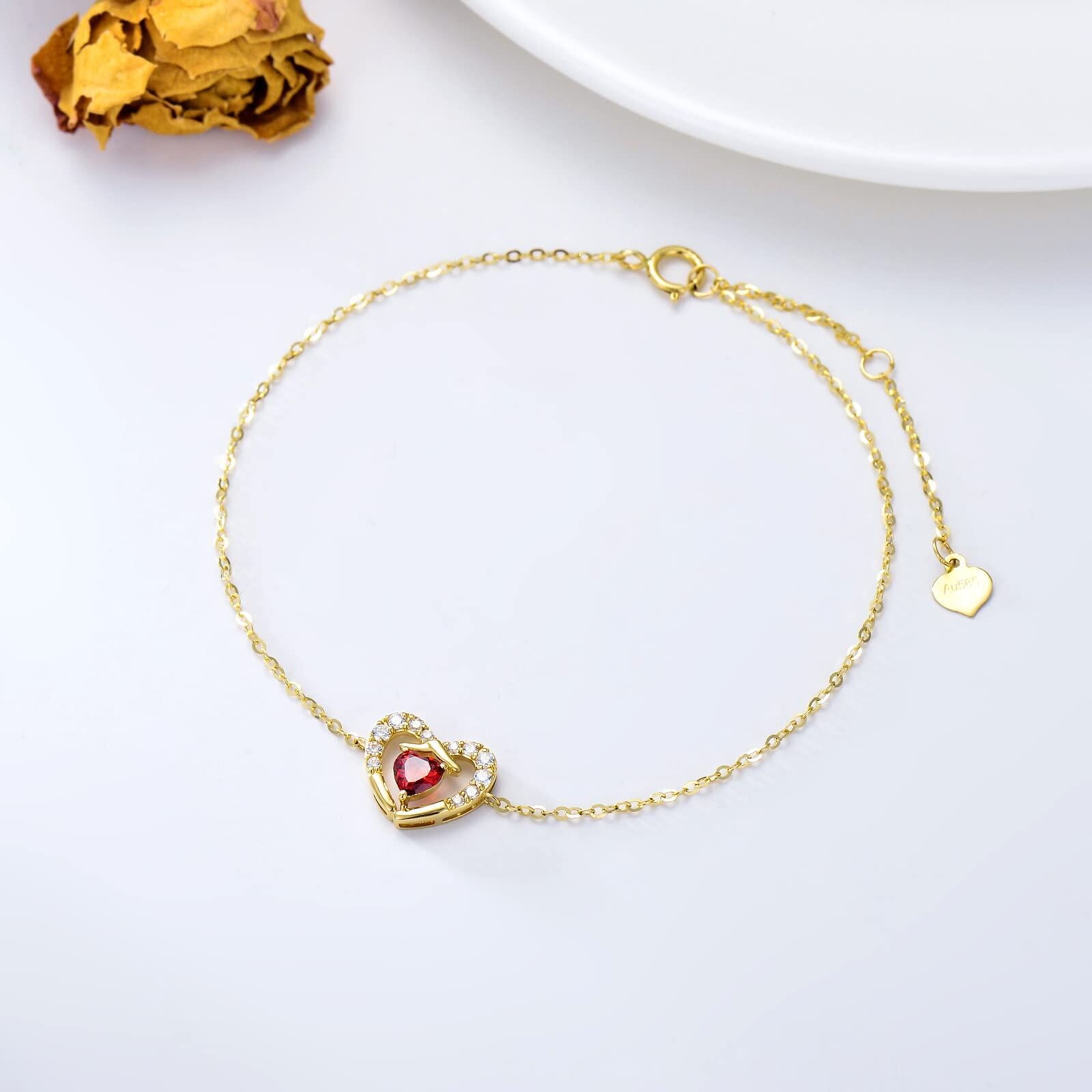 10K Gold Cubic Zirconia Heart Charm Bracelet