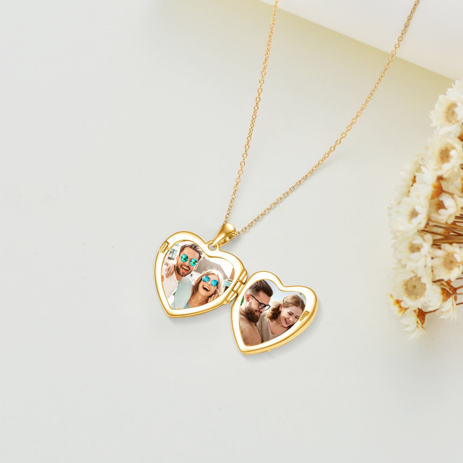 Sterling Silver with Yellow Gold Plated & Personalized Engraving Photo & Heart Cat Personalized Photo Locket Necklace