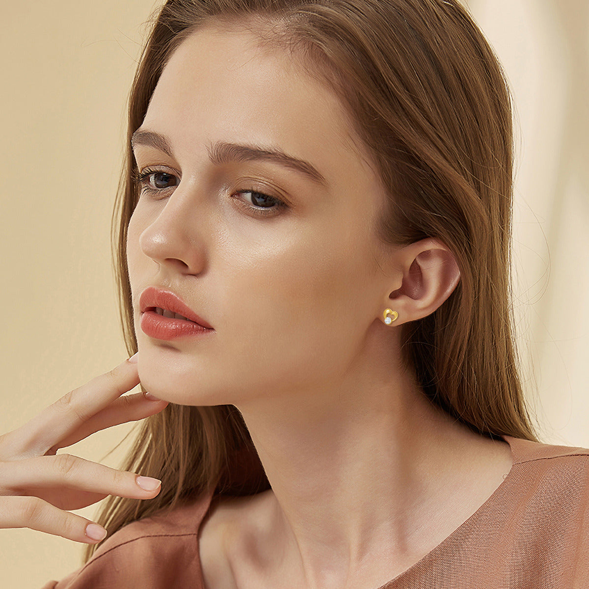 10K Gold Cubic Zirconia Heart Stud Earrings